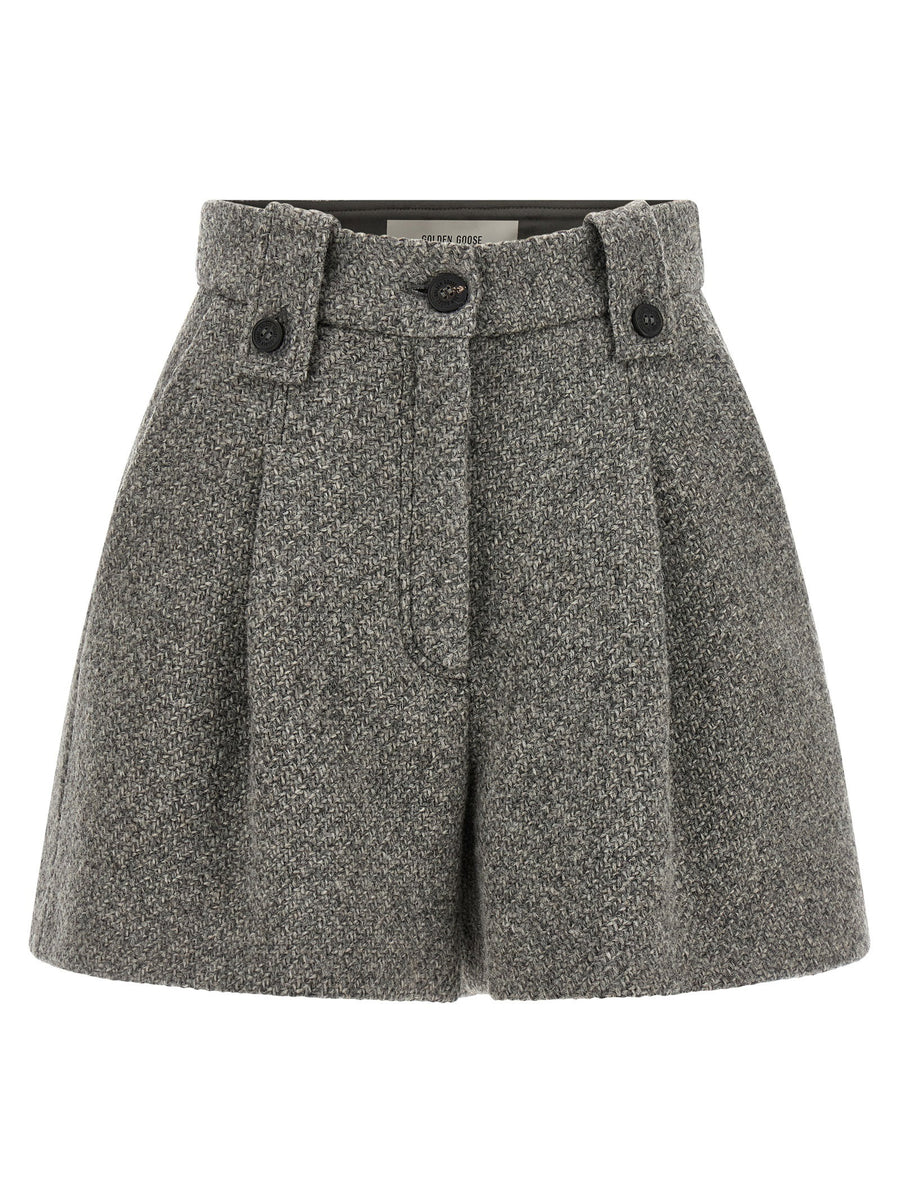 Golden Goose Ryanna High Waist Virgin Wool Short Trousers Gray