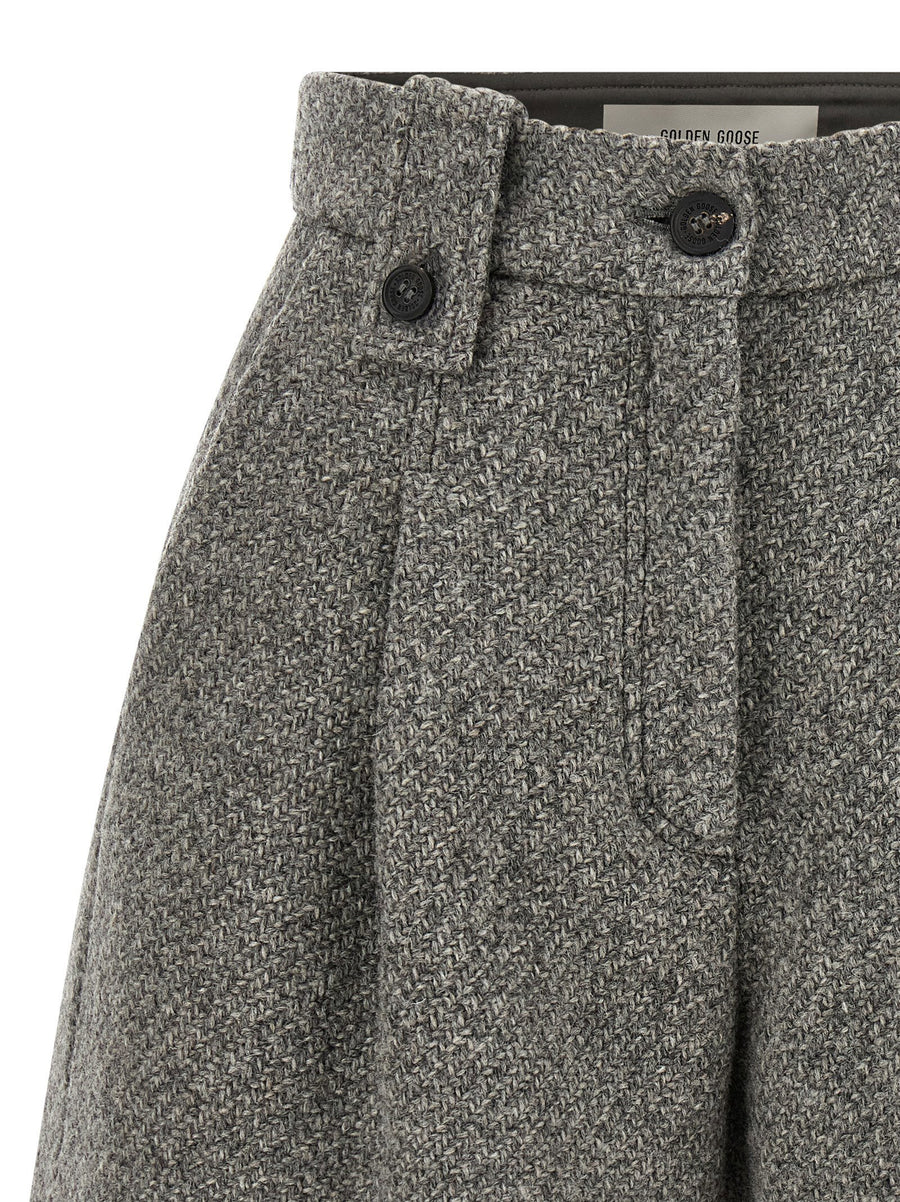 Golden Goose Ryanna High Waist Virgin Wool Short Trousers Gray