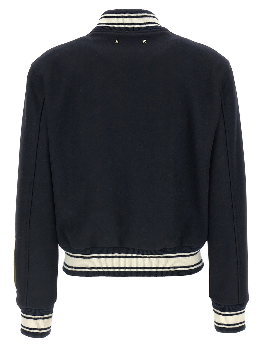 Golden Goose Dirce Bomber Jacket For Women Blue Virgin Wool Blend With Signature Branding