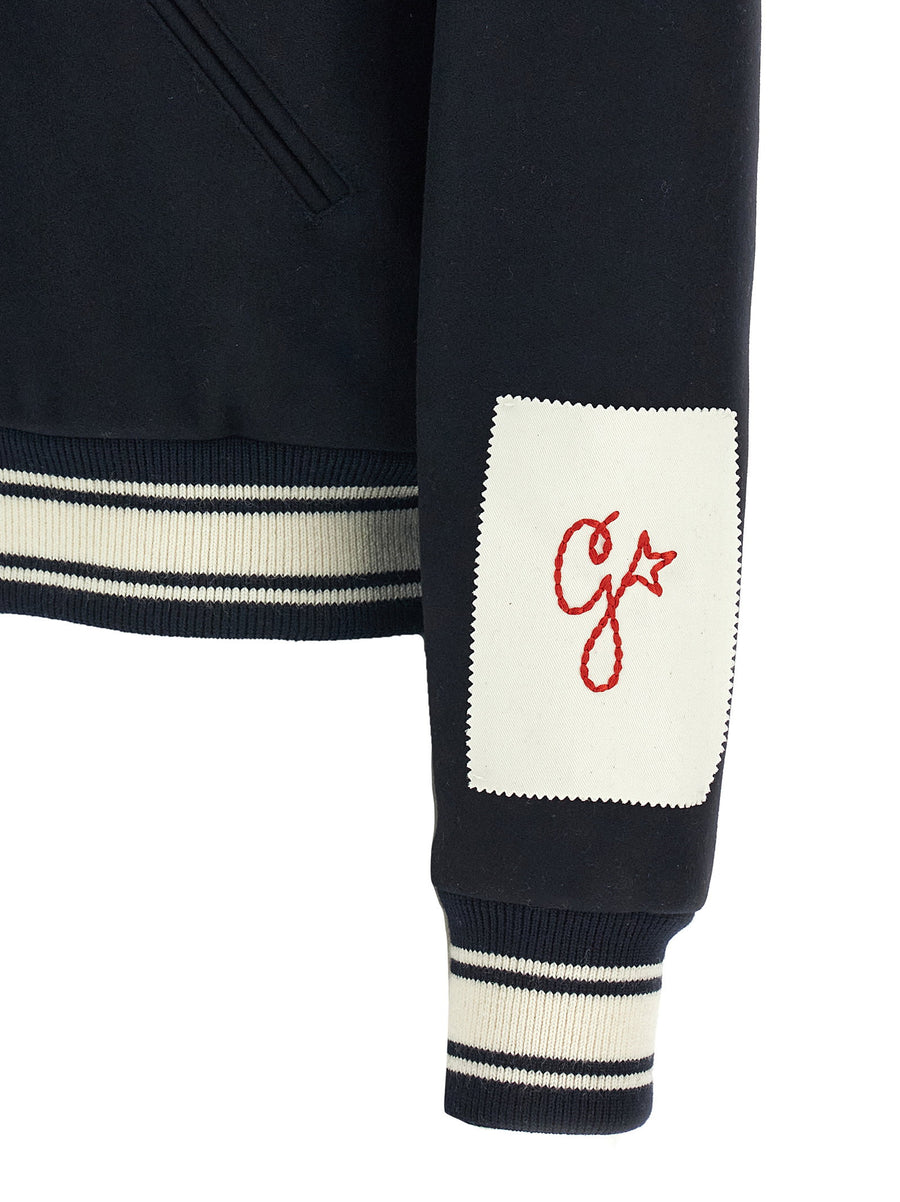 Golden Goose Dirce Bomber Jacket For Women Blue Virgin Wool Blend With Signature Branding