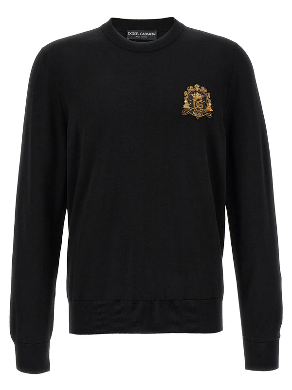 Dolce and Gabbana Coat Of Arms Wool Sweater For Women Heraldic Crest Patch Virgin Wool Crew Neck Luxury Knitwear