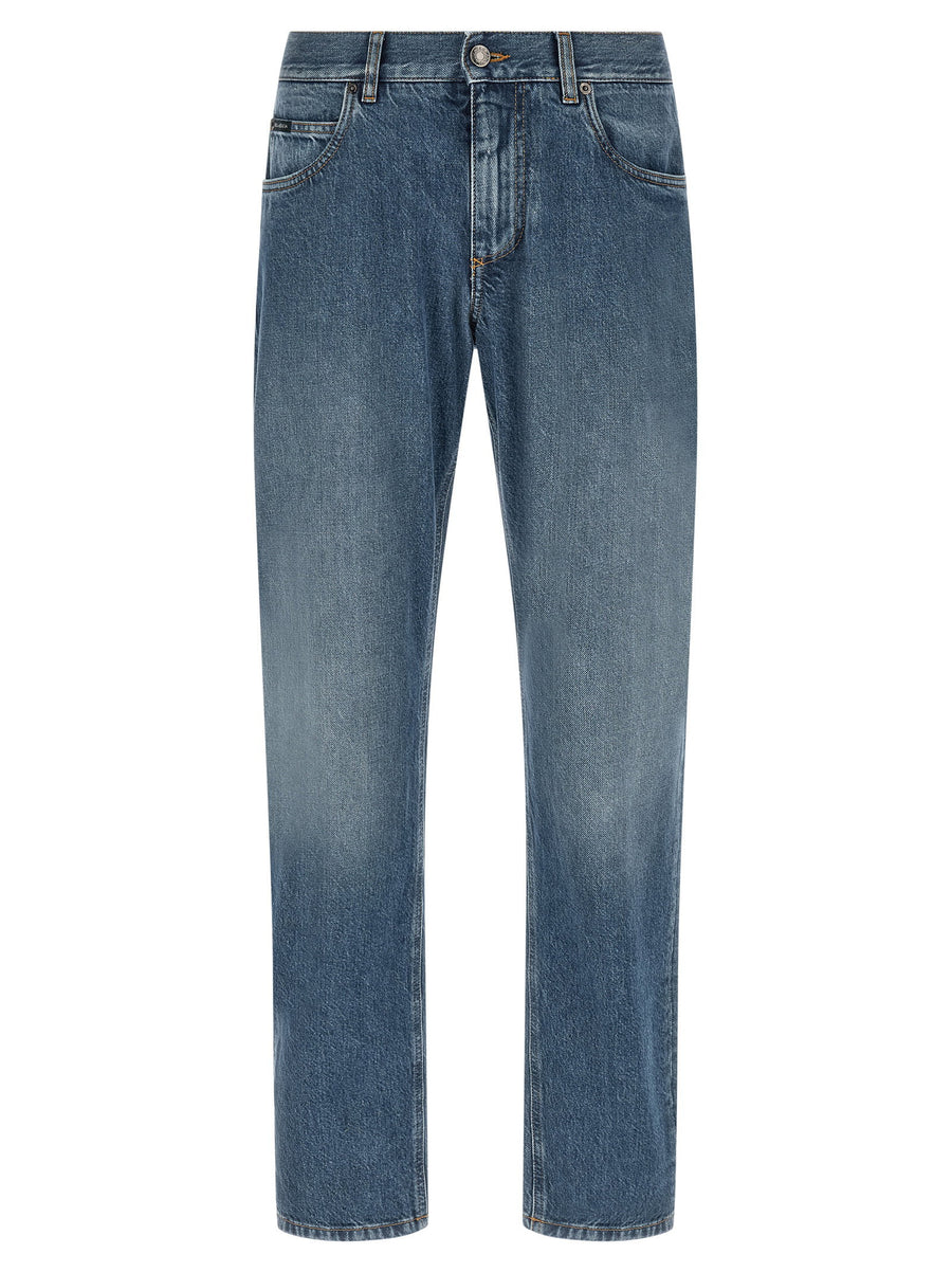 Dolce & Gabbana Heraldic Embroidery Jeans For Women, 100% Cotton Luxurious Stonewashed Denim, Straight Leg