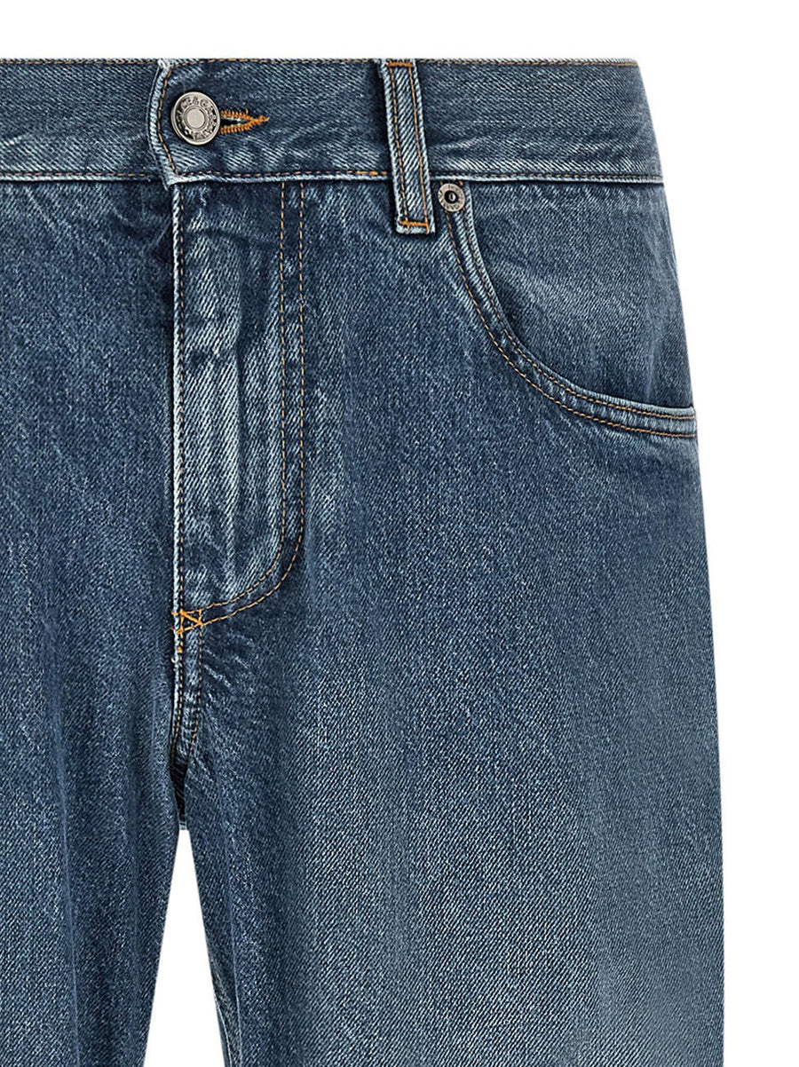 Dolce & Gabbana Heraldic Embroidery Jeans For Women, 100% Cotton Luxurious Stonewashed Denim, Straight Leg