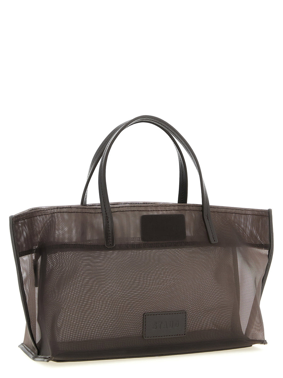 Staud Christos Mini Shopping Bag Luxury Urban Shopper With Semi Transparent Mesh Leather Accents