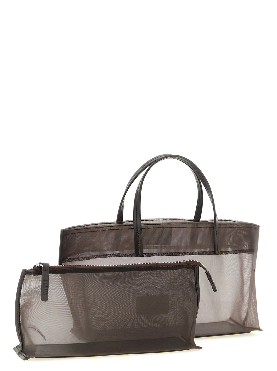Staud Christos Mini Shopping Bag Luxury Urban Shopper With Semi Transparent Mesh Leather Accents