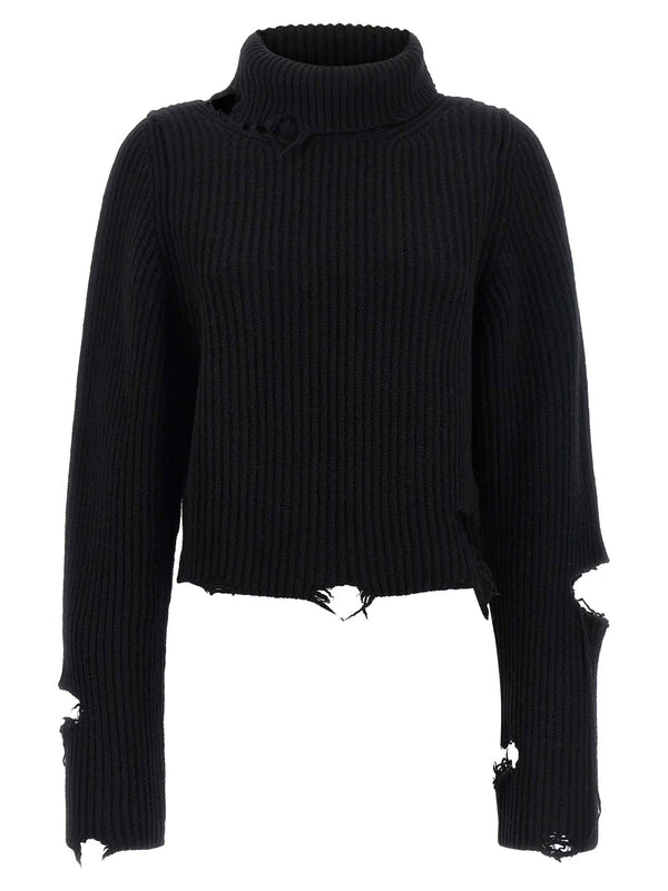 Haikure Lover Deconstructed Crop Merino Wool Turtleneck Sweater Black