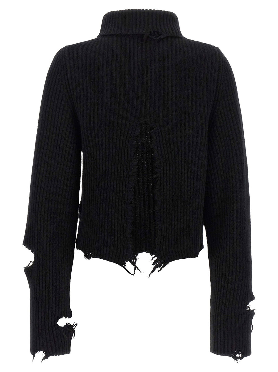 Haikure Lover Deconstructed Crop Merino Wool Turtleneck Sweater Black