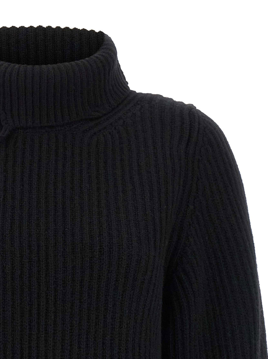 Haikure Lover Deconstructed Crop Merino Wool Turtleneck Sweater Black