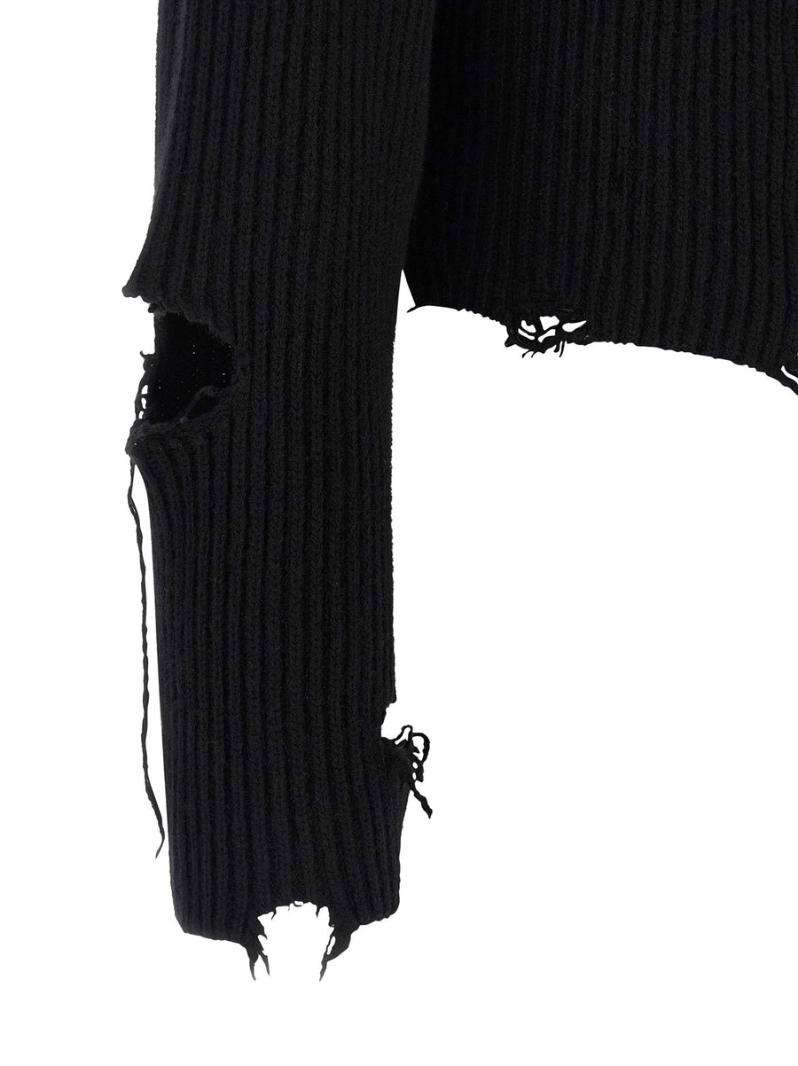 Haikure Lover Deconstructed Crop Merino Wool Turtleneck Sweater Black