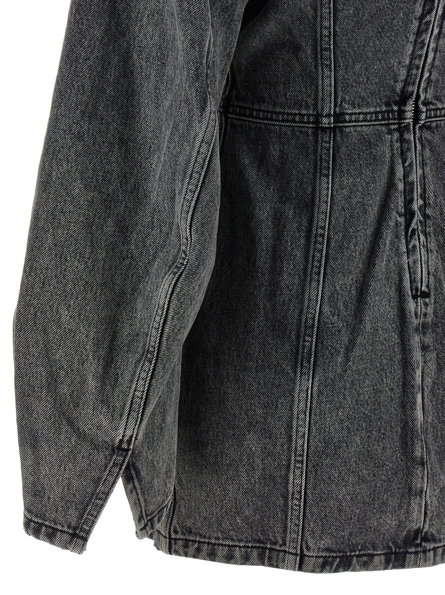 Haikure Gray Cotton Denim Dress V Neck Mini With Back Zip For Everyday Women Wardrobe Essential