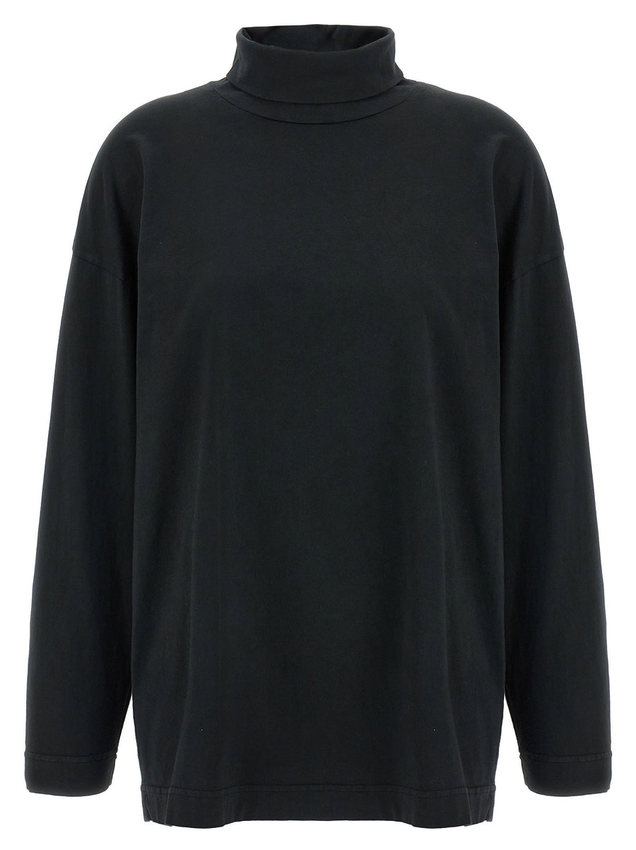 Haikure Ivy T Shirt For Women Versatile Black Cotton Top With High Neck Back Logo Patch
