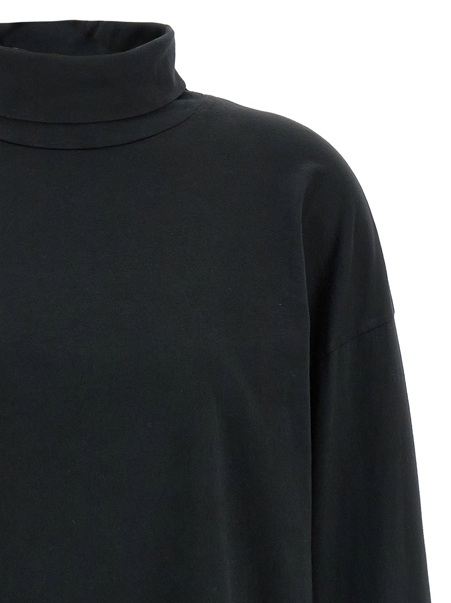 Haikure Ivy T Shirt For Women Versatile Black Cotton Top With High Neck Back Logo Patch