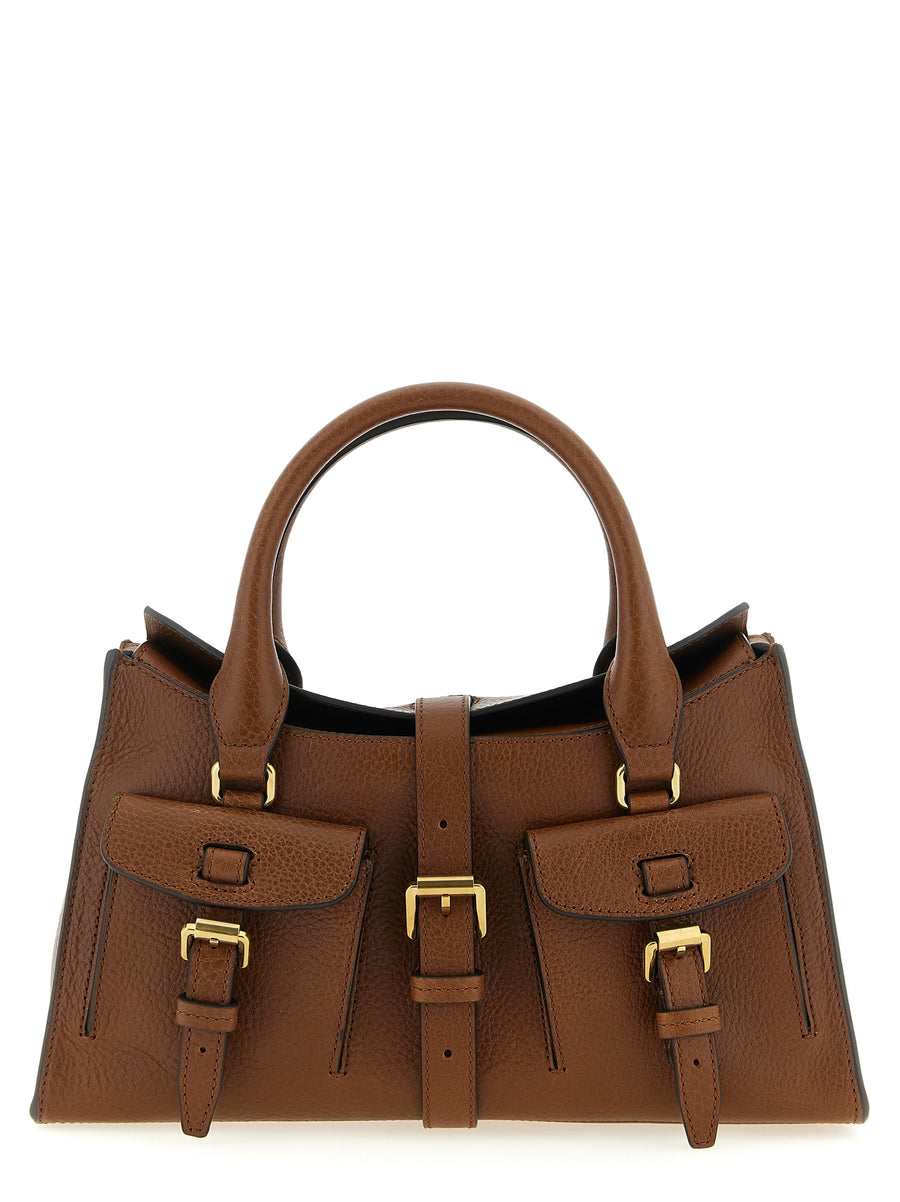 Mulberry Roxanne Small Handbag Brown Hammered Calfskin With Front Magnet Flap Closure And Adjustable Strap For Women