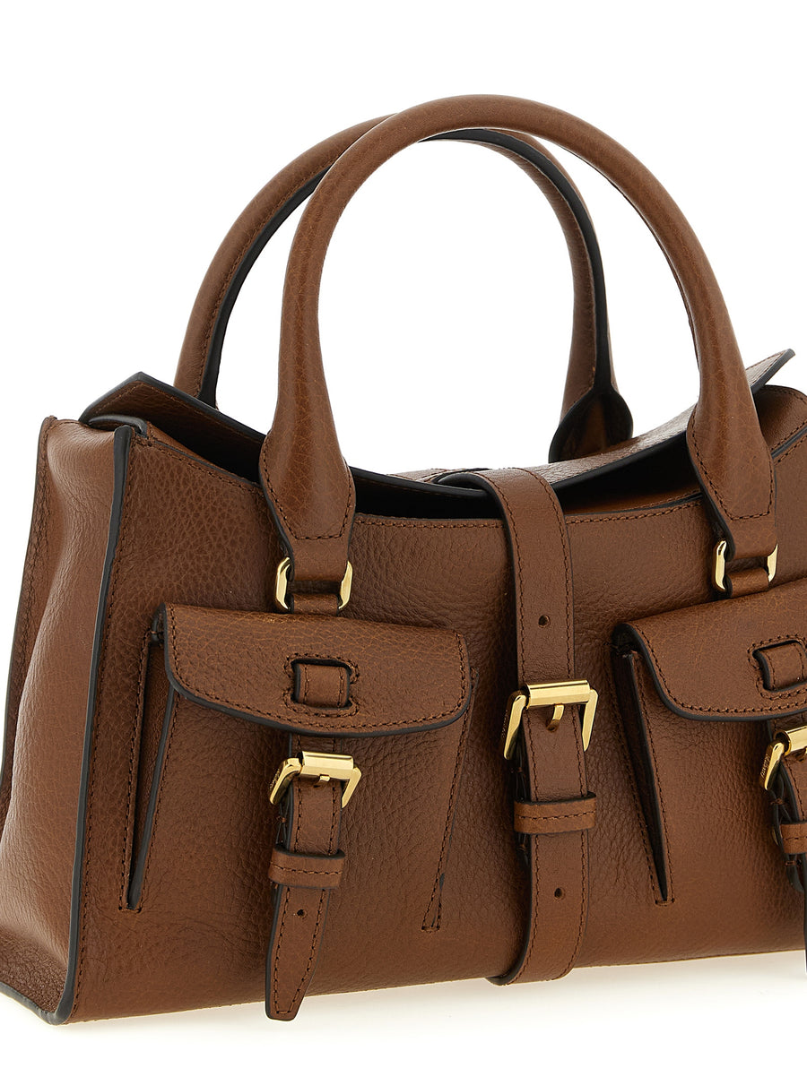 Mulberry Roxanne Small Handbag Brown Hammered Calfskin With Front Magnet Flap Closure And Adjustable Strap For Women