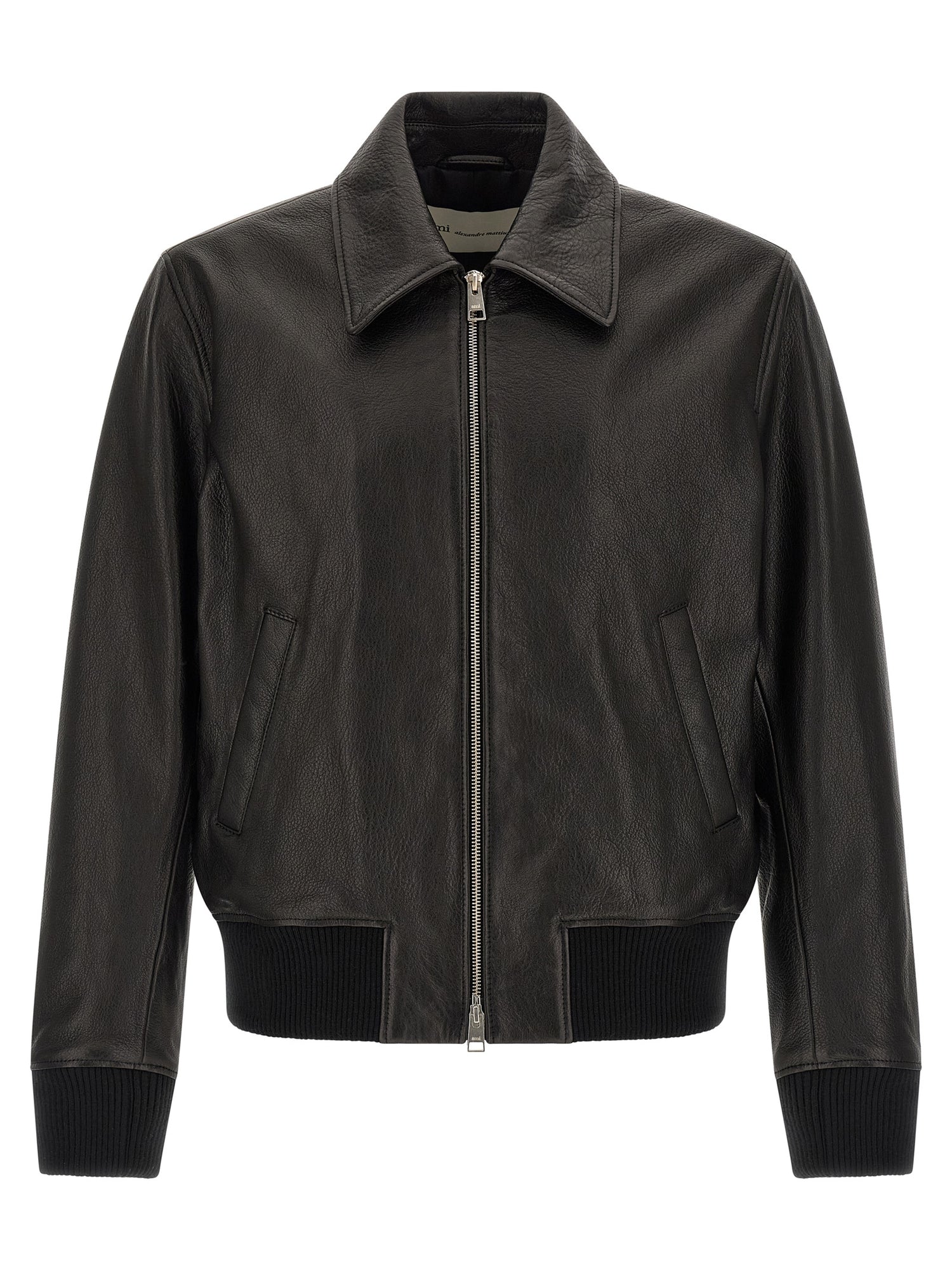 Ami Paris Ami De Coeur Leather Bomber Jacket