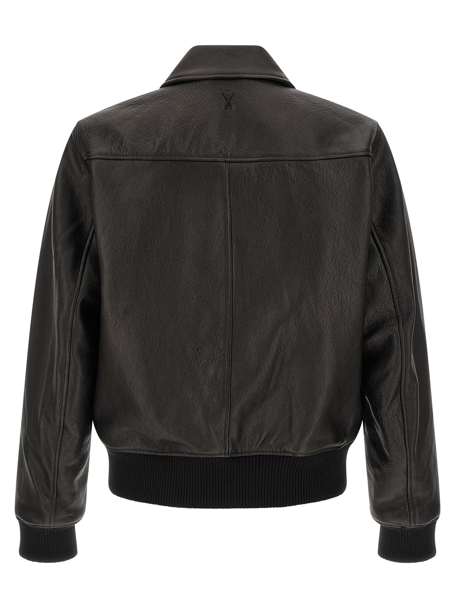 Ami Paris Ami De Coeur Leather Bomber Jacket