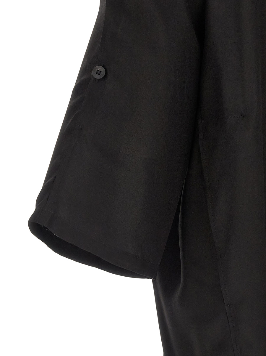 Luxurious Yohji Yamamoto Silk Shirt For Men With 12 Momme Satin Silk Front Snap Marine Inkjet Print