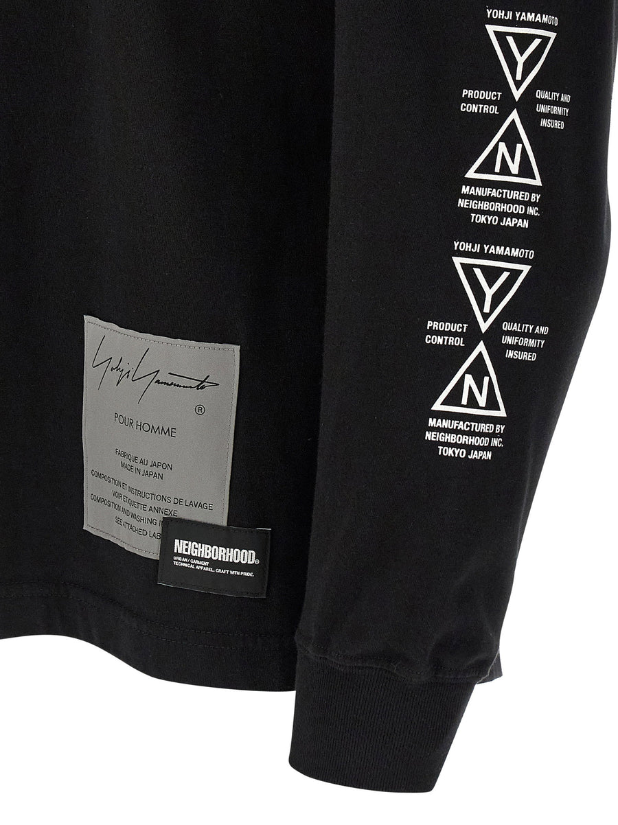Yohji Yamamoto Neighborhood Long Sleeve Tee Logo Patch Front Back Sleeve Allover Branding For Men