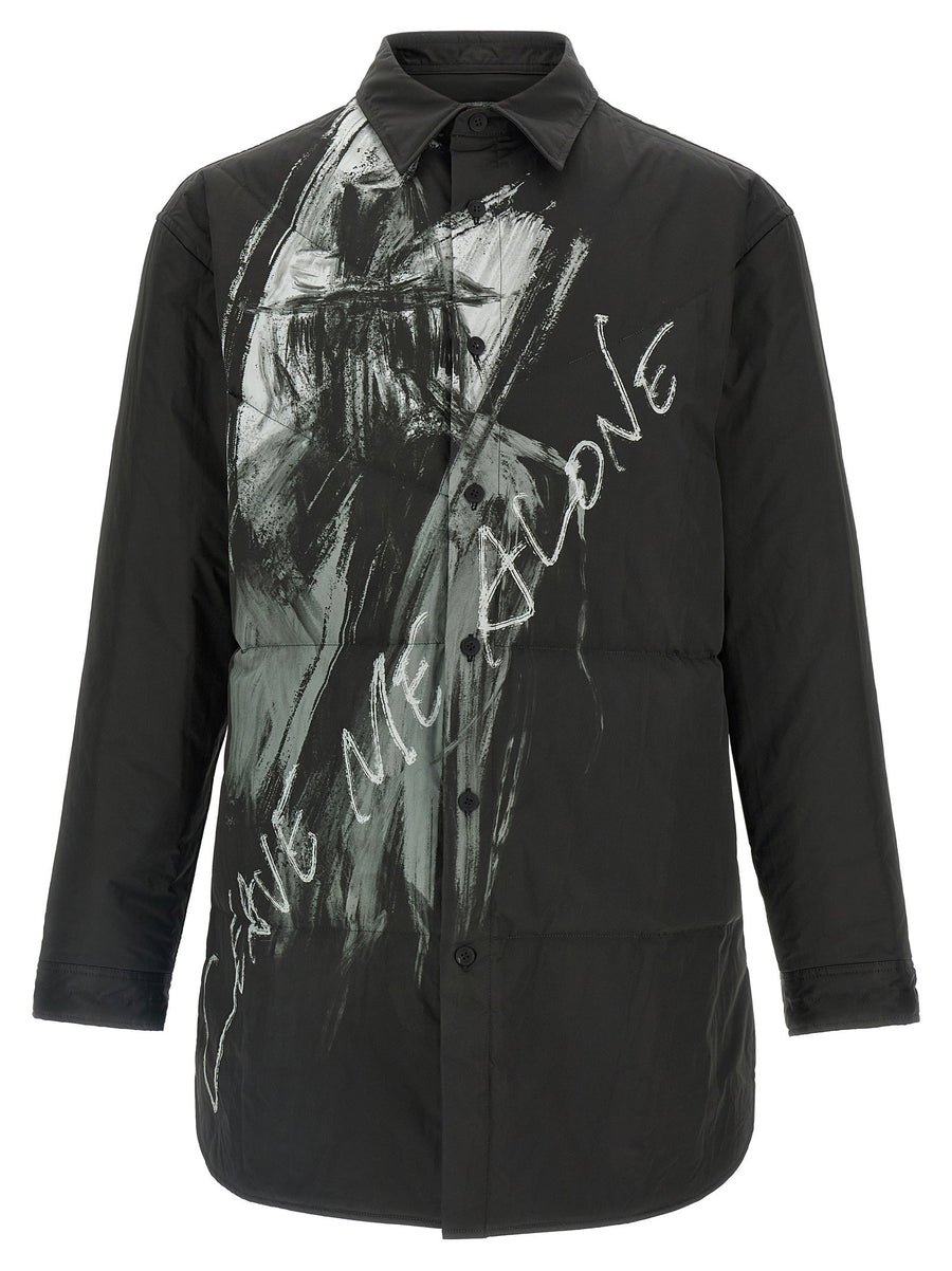 Yohji Yamamoto Padded Overshirt For Men Lightweight Warm Layer With Front Print And Structured Collar
