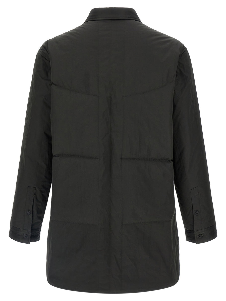 Yohji Yamamoto Padded Overshirt For Men Lightweight Warm Layer With Front Print And Structured Collar