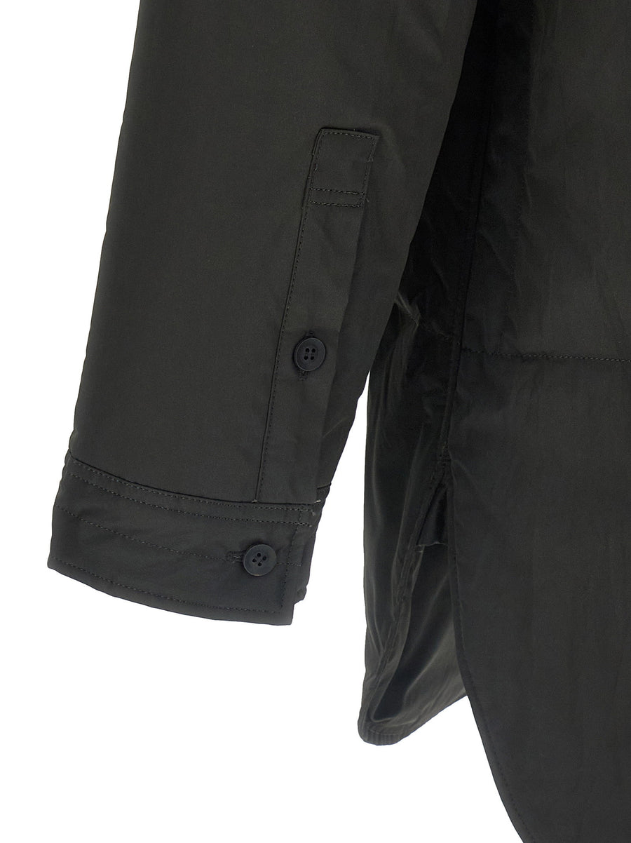 Yohji Yamamoto Padded Overshirt For Men Lightweight Warm Layer With Front Print And Structured Collar