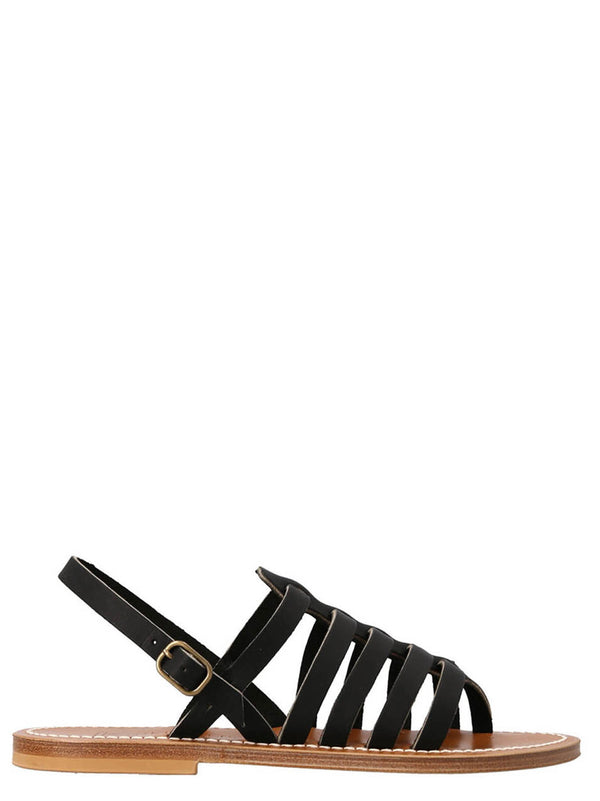 K Jacques Saint Tropez Homere Leather Sandals Black Ankle Strap EU Unisex