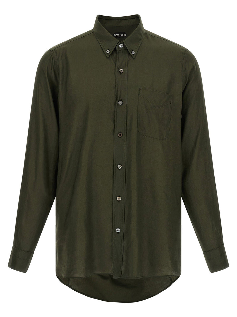 Tom Ford Button-Down Shirt Green 100 Percent Lyocell With Fluid Gabardine Finish For Men