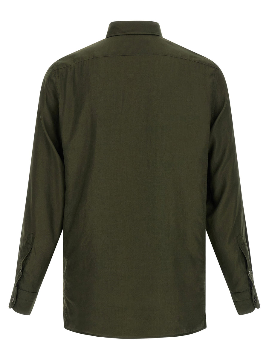 Tom Ford Button-Down Shirt Green 100 Percent Lyocell With Fluid Gabardine Finish For Men