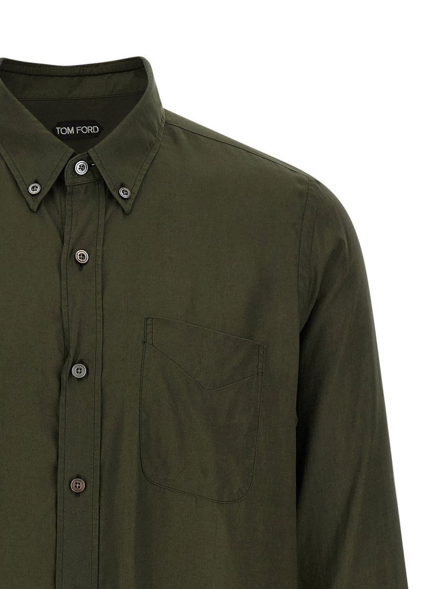 Tom Ford Button-Down Shirt Green 100 Percent Lyocell With Fluid Gabardine Finish For Men