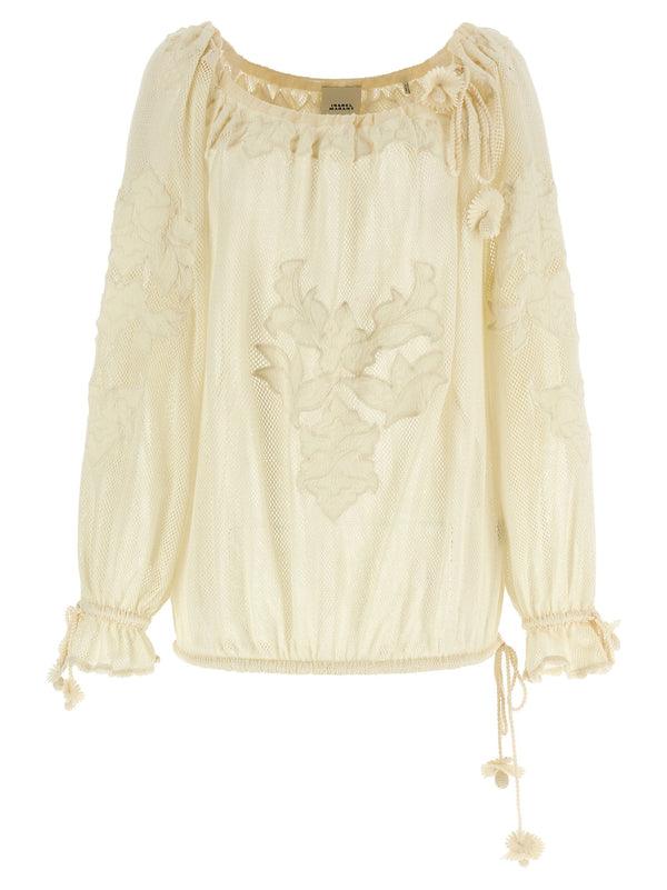 Isabel Marant Dalyna Beige Cotton Mesh Blouse Embroidered