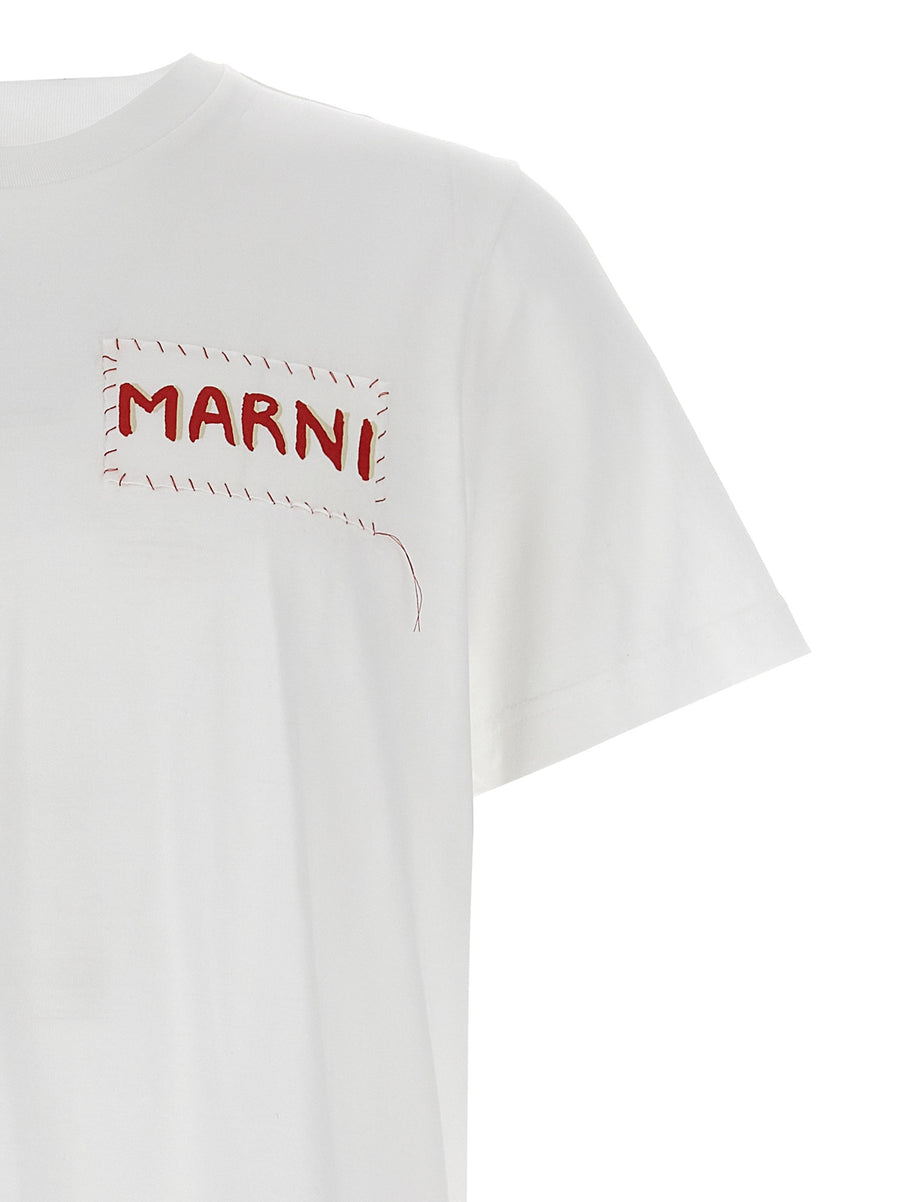 Marni Logo Patch Tee For Men White 100 Percent Cotton Crewneck Versatile Everyday Luxury