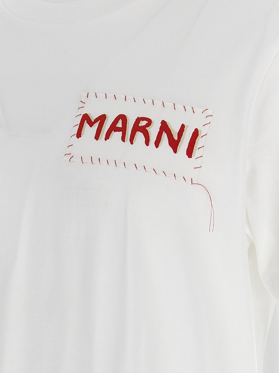 Marni Logo Patch Tee For Men White 100 Percent Cotton Crewneck Versatile Everyday Luxury