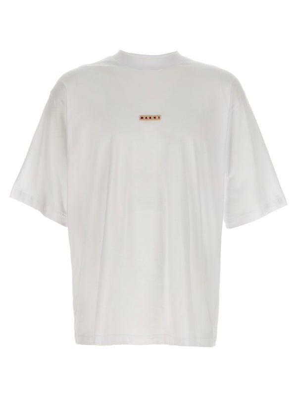 Marni Logo Patch Cotton Jersey T Shirt White Crew Neck Short Sleeve Women