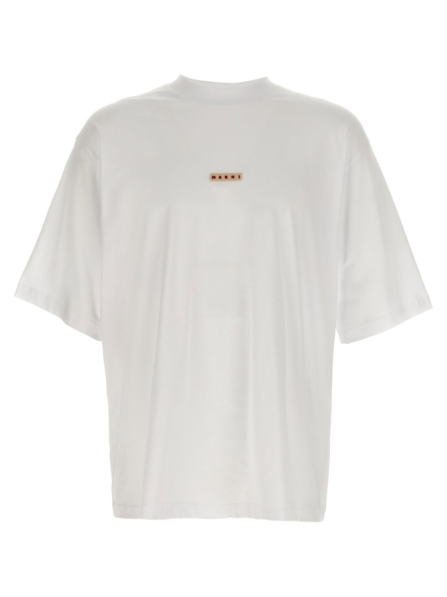 Marni Logo Patch Cotton Jersey T Shirt White Crew Neck Short Sleeve Women
