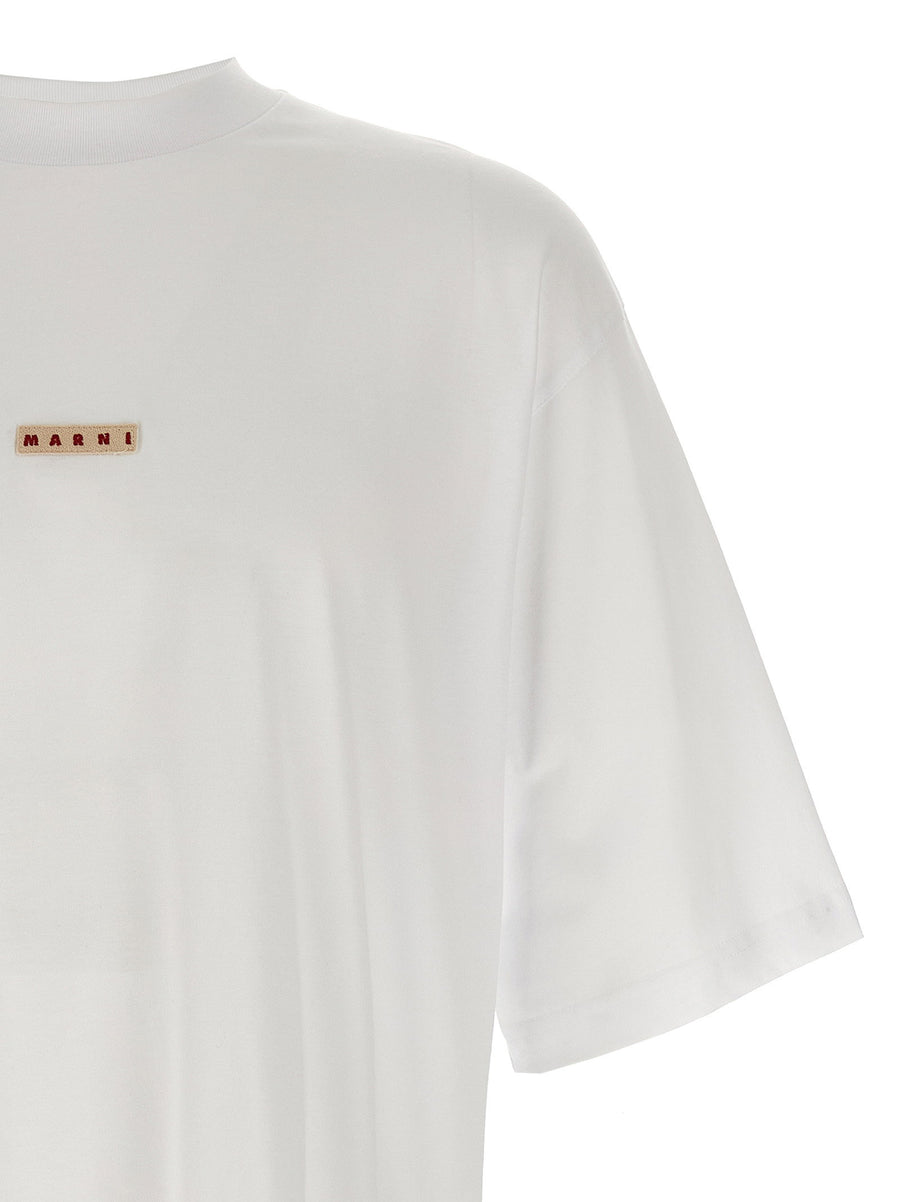 Marni Logo Patch Cotton Jersey T Shirt White Crew Neck Short Sleeve Women