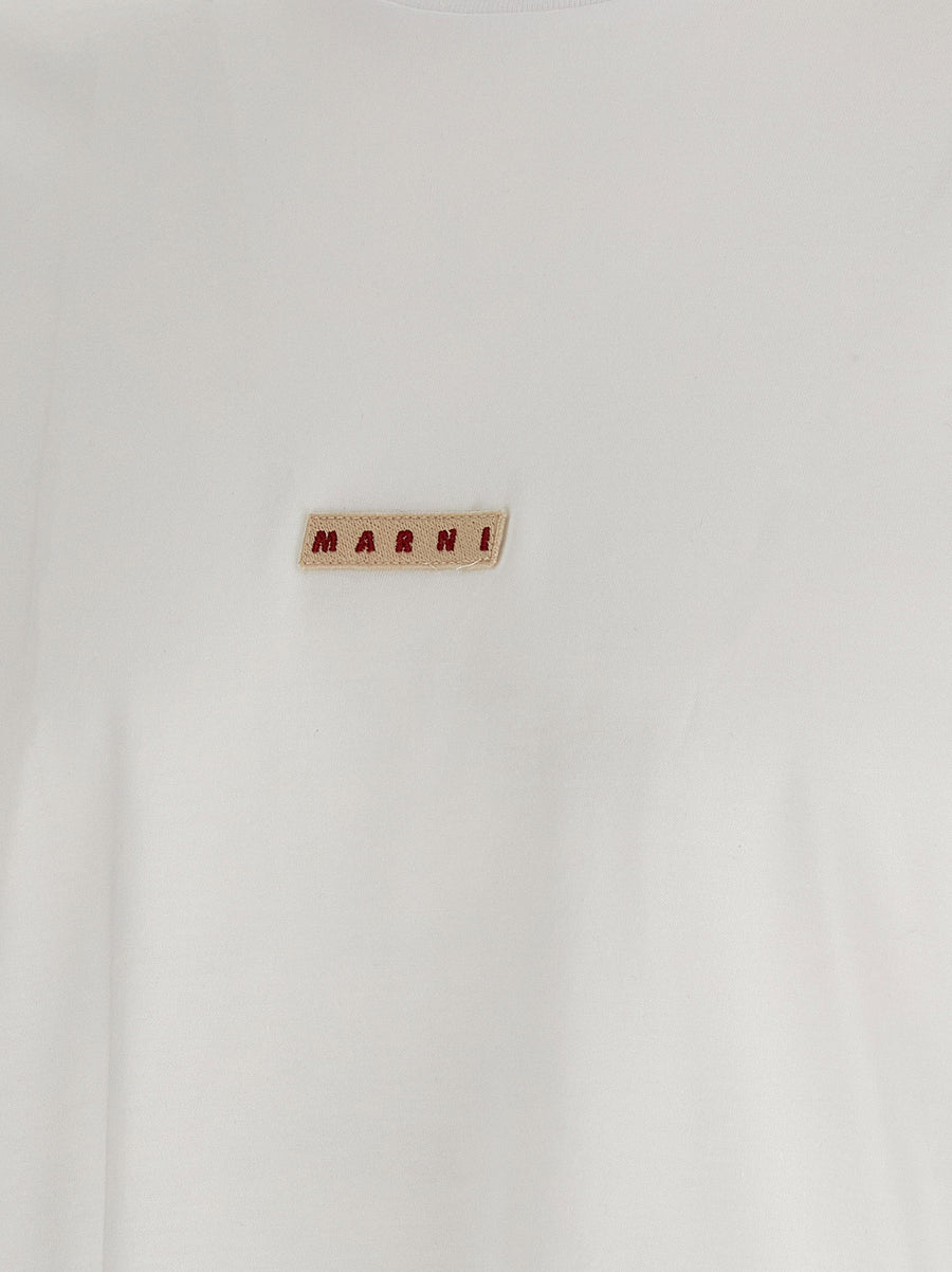 Marni Logo Patch Cotton Jersey T Shirt White Crew Neck Short Sleeve Women