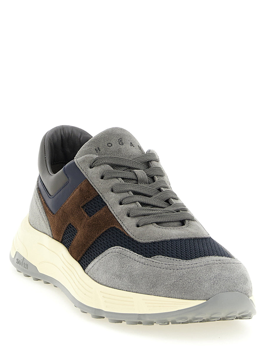 Hogan Hyperlight Sneakers For Men Multicolor Calf Leather And Navy Mesh Upper Cushioned Sole