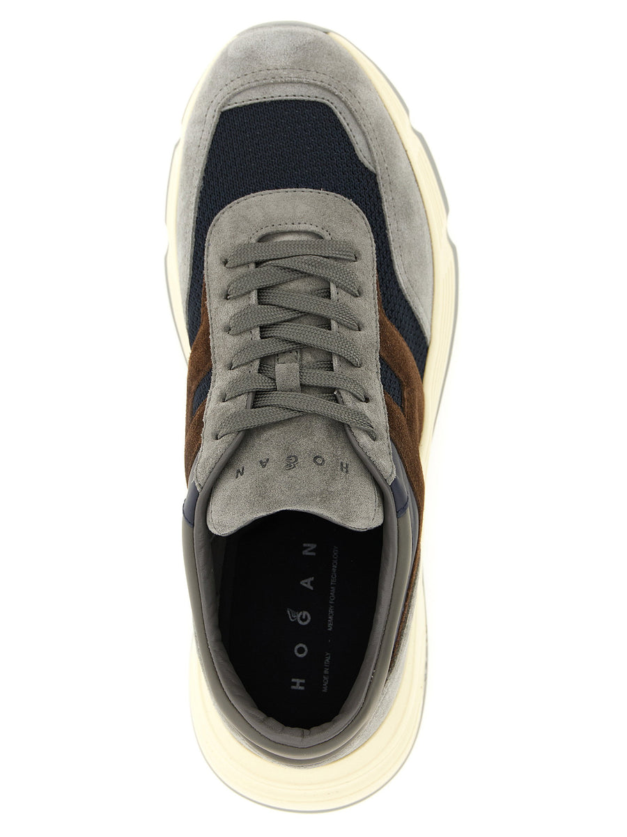 Hogan Hyperlight Sneakers For Men Multicolor Calf Leather And Navy Mesh Upper Cushioned Sole