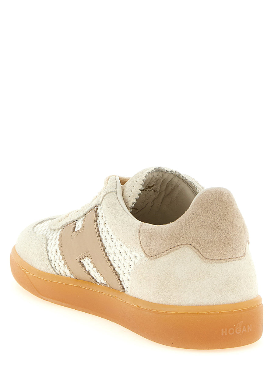 Hogan Womens Beige Suede Cotton Sneakers With Memory Foam Comfort And Everyday Versatility