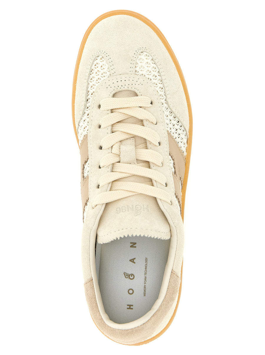 Hogan Womens Beige Suede Cotton Sneakers With Memory Foam Comfort And Everyday Versatility