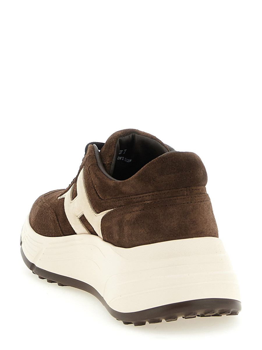 Hogan Hi Fi Brown Suede Sneakers With Cream Platform Memory Foam Comfort For Women