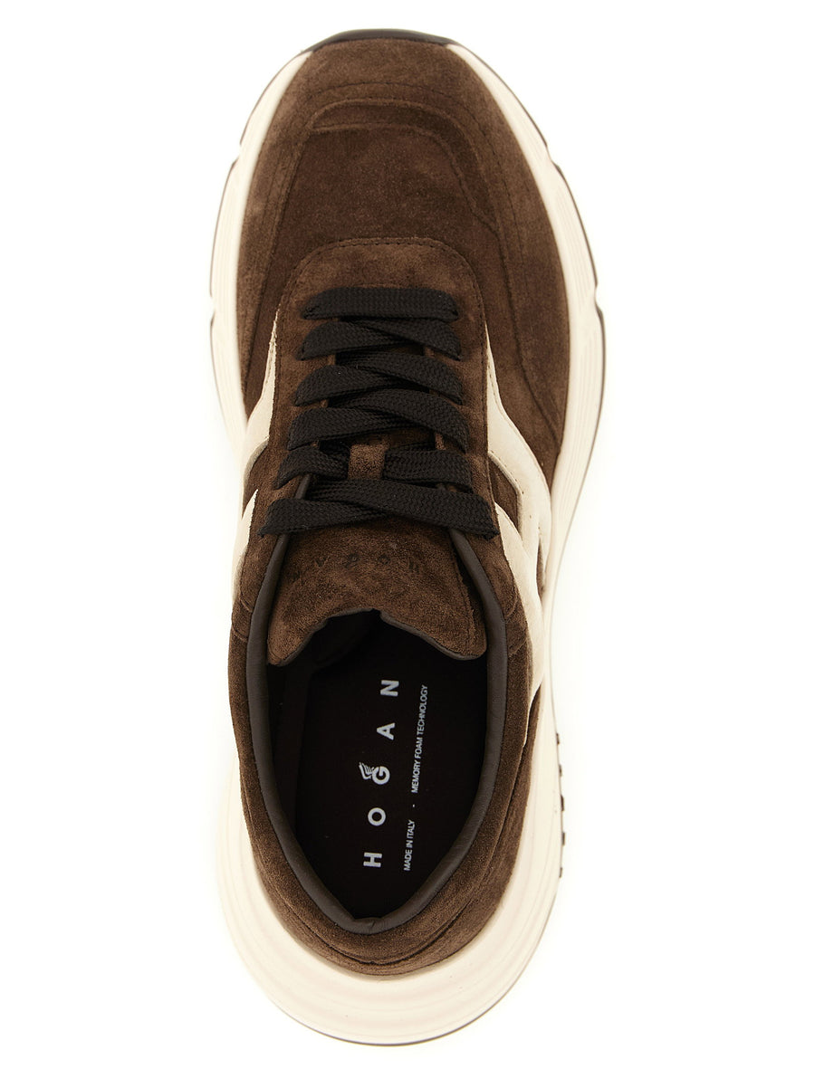 Hogan Hi Fi Brown Suede Sneakers With Cream Platform Memory Foam Comfort For Women