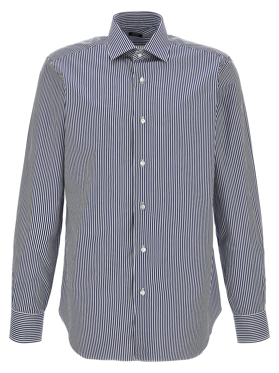 Barba Blue Striped Shirt for Men 100 Percent Cotton Button Front Long Sleeve Versatile Everyday Style