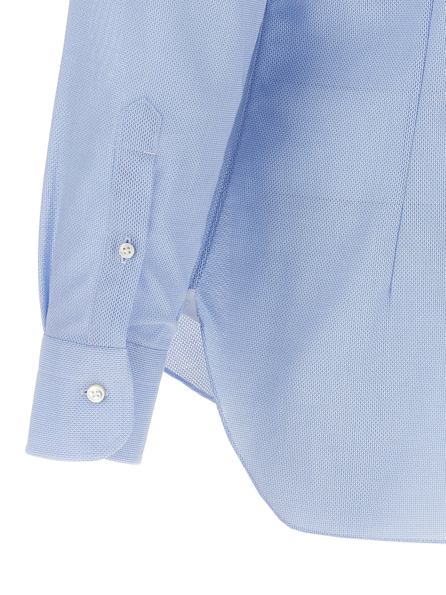 Barba Light Blue Honeycomb Cotton Shirt For Men Front Button Closure