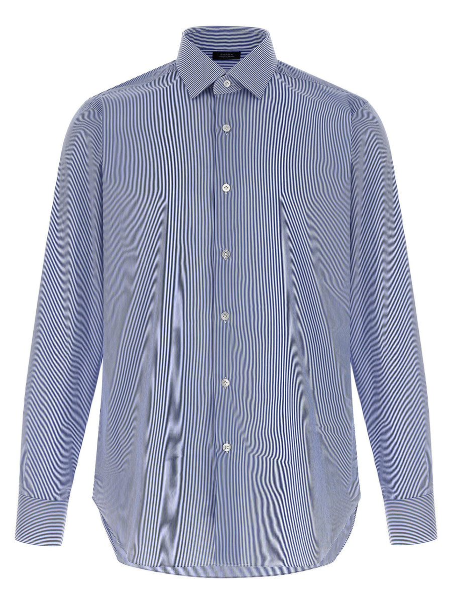 Barba Men Light Blue Striped Cotton Poplin Shirt With Back Pin Tucks For Everyday Smart Casual