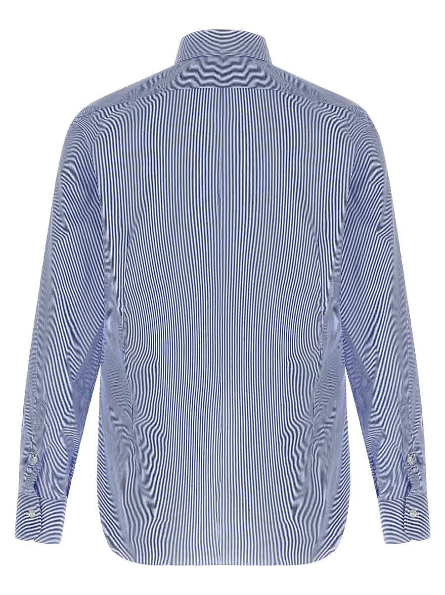 Barba Men Light Blue Striped Cotton Poplin Shirt With Back Pin Tucks For Everyday Smart Casual