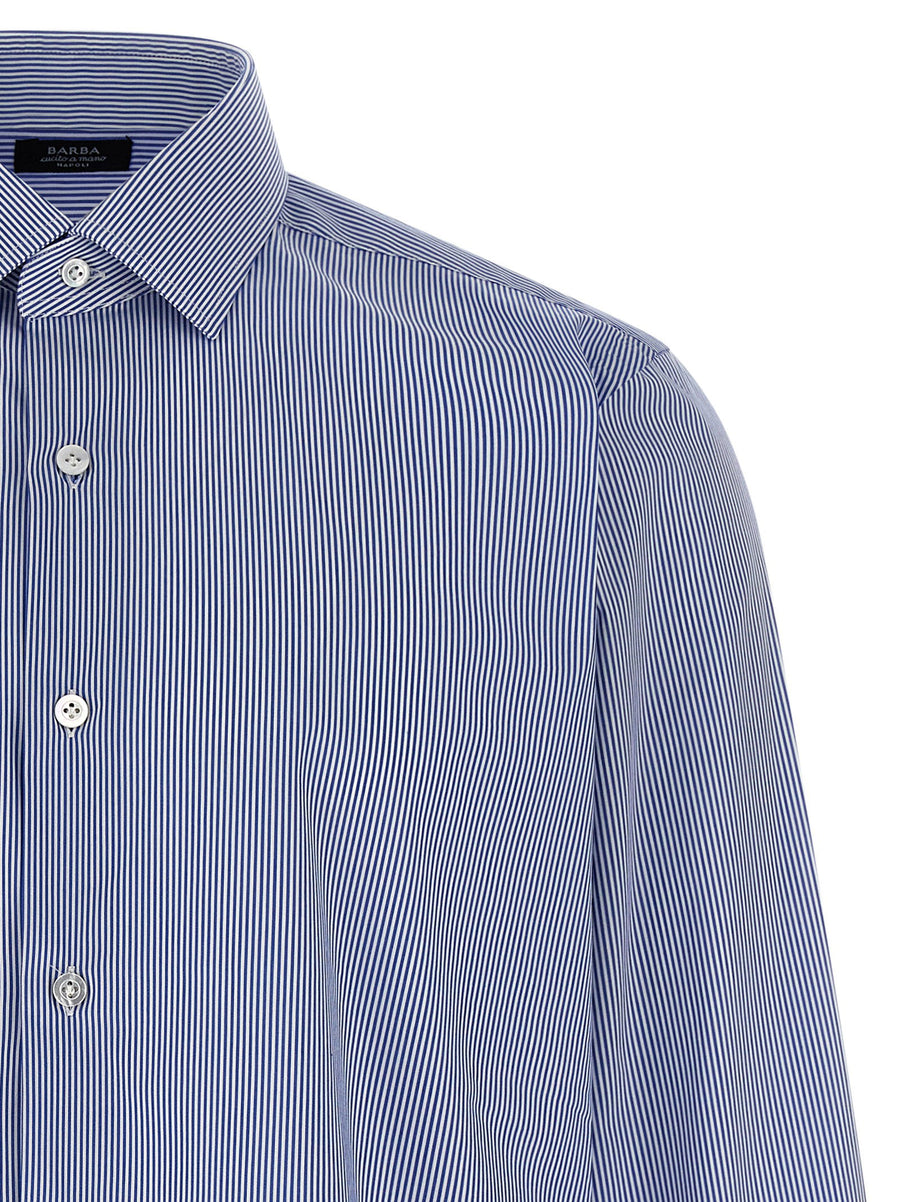 Barba Men Light Blue Striped Cotton Poplin Shirt With Back Pin Tucks For Everyday Smart Casual