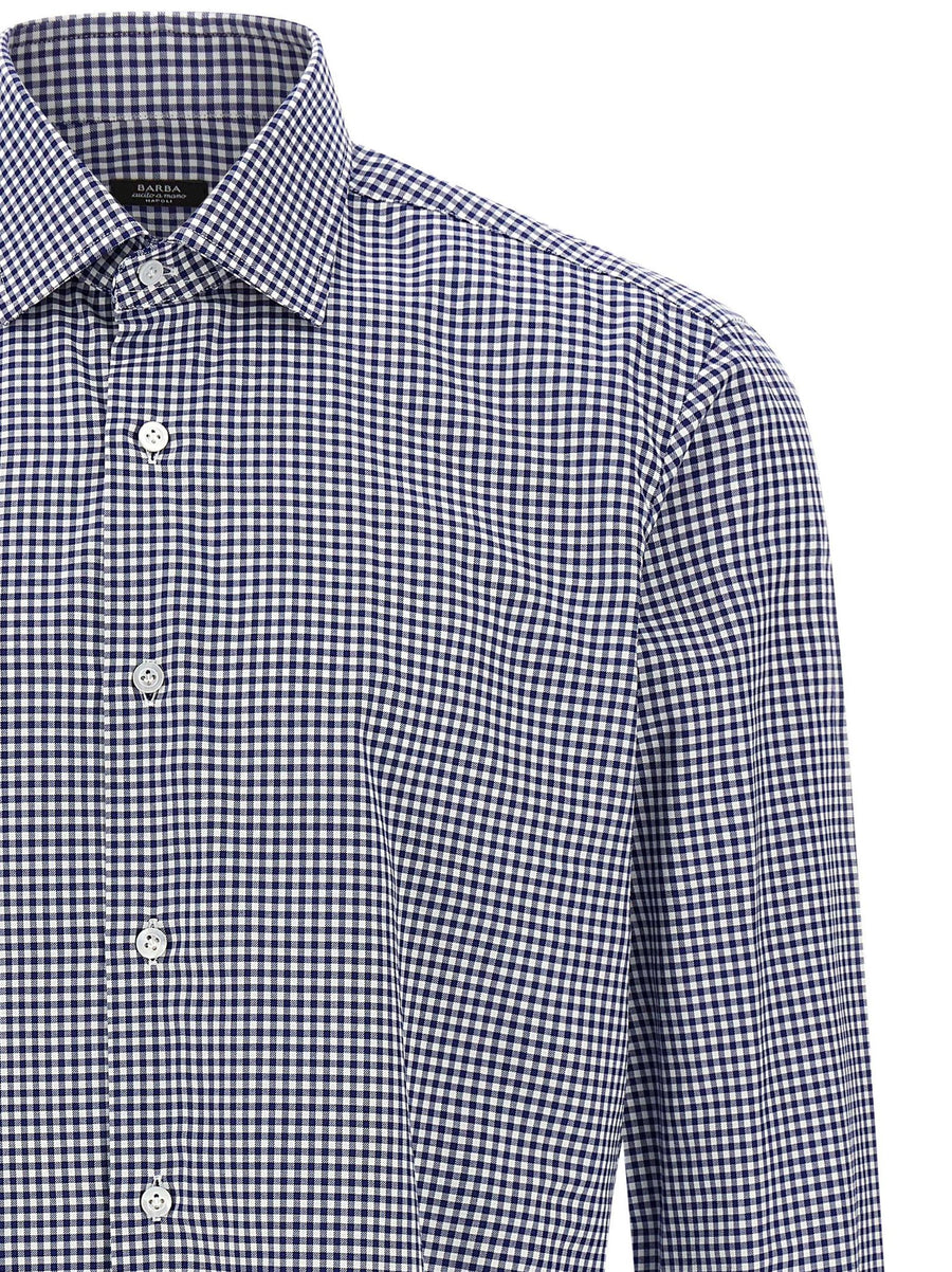 Barba Vichy Shirt Timeless Breathable Blue Cotton Poplin With Refined Vichy Print For Modern Men