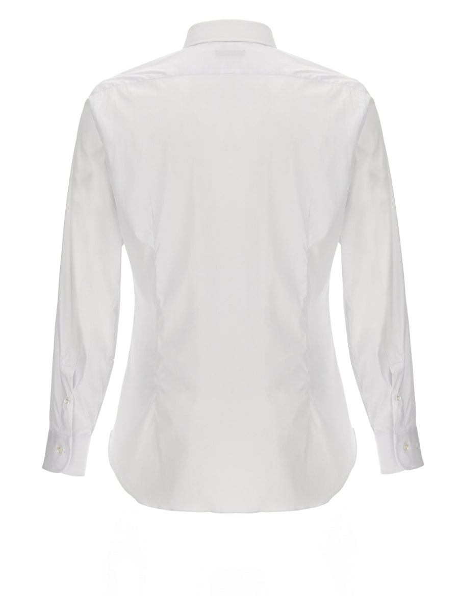 Barba White Stretch Cotton Poplin Long Sleeve Shirt With Button Closure