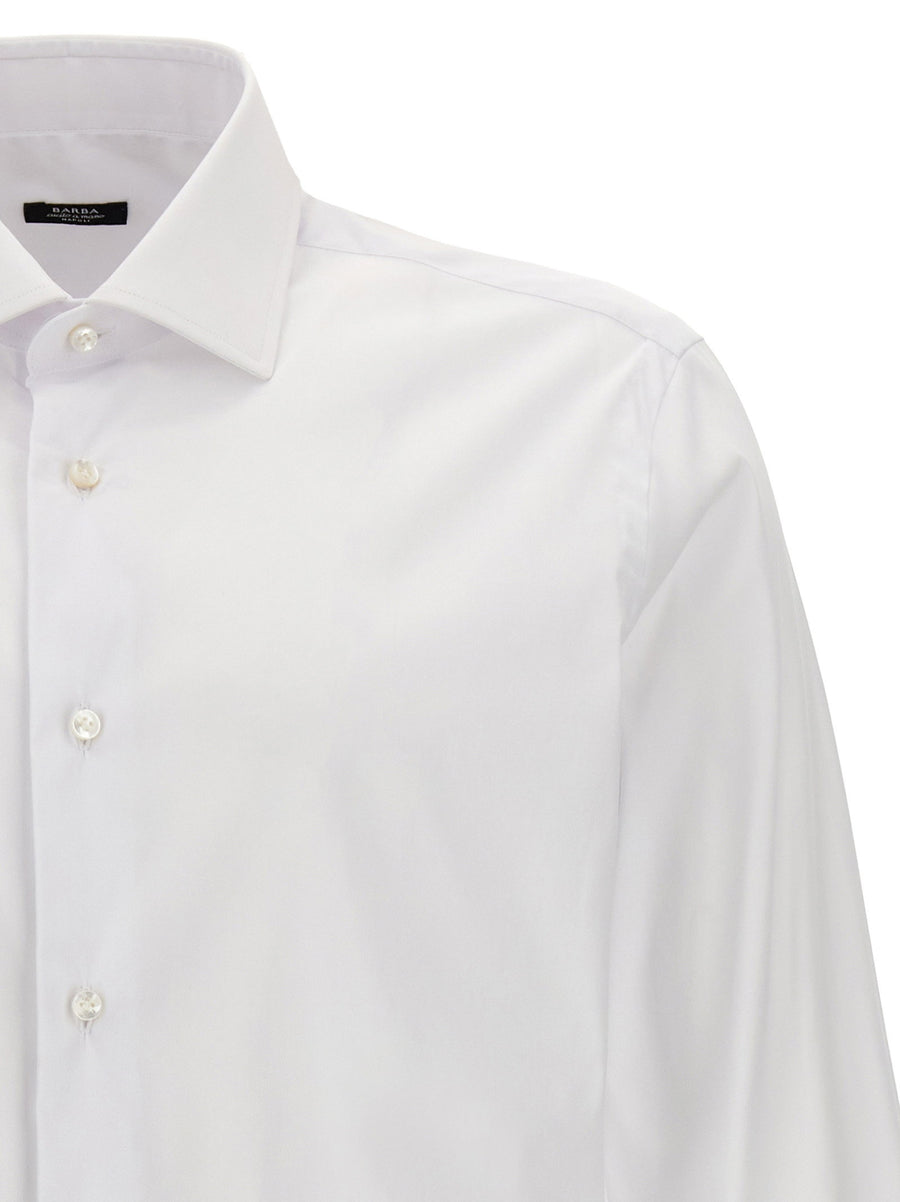 Barba White Stretch Cotton Poplin Long Sleeve Shirt With Button Closure